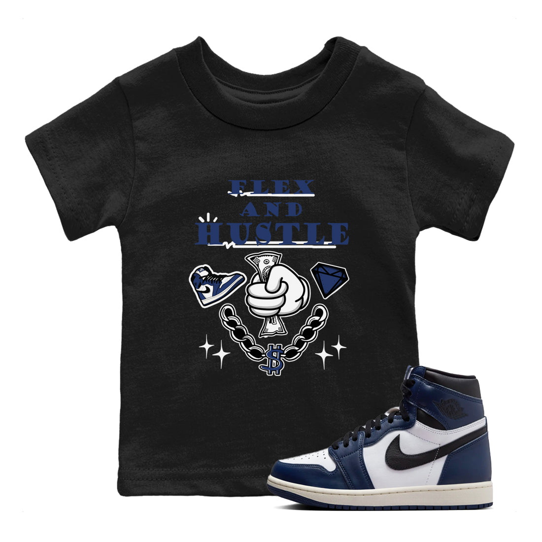 Flex And Hustle snkmatch Tees Kids - Air Jordan 1 Midnight Navy