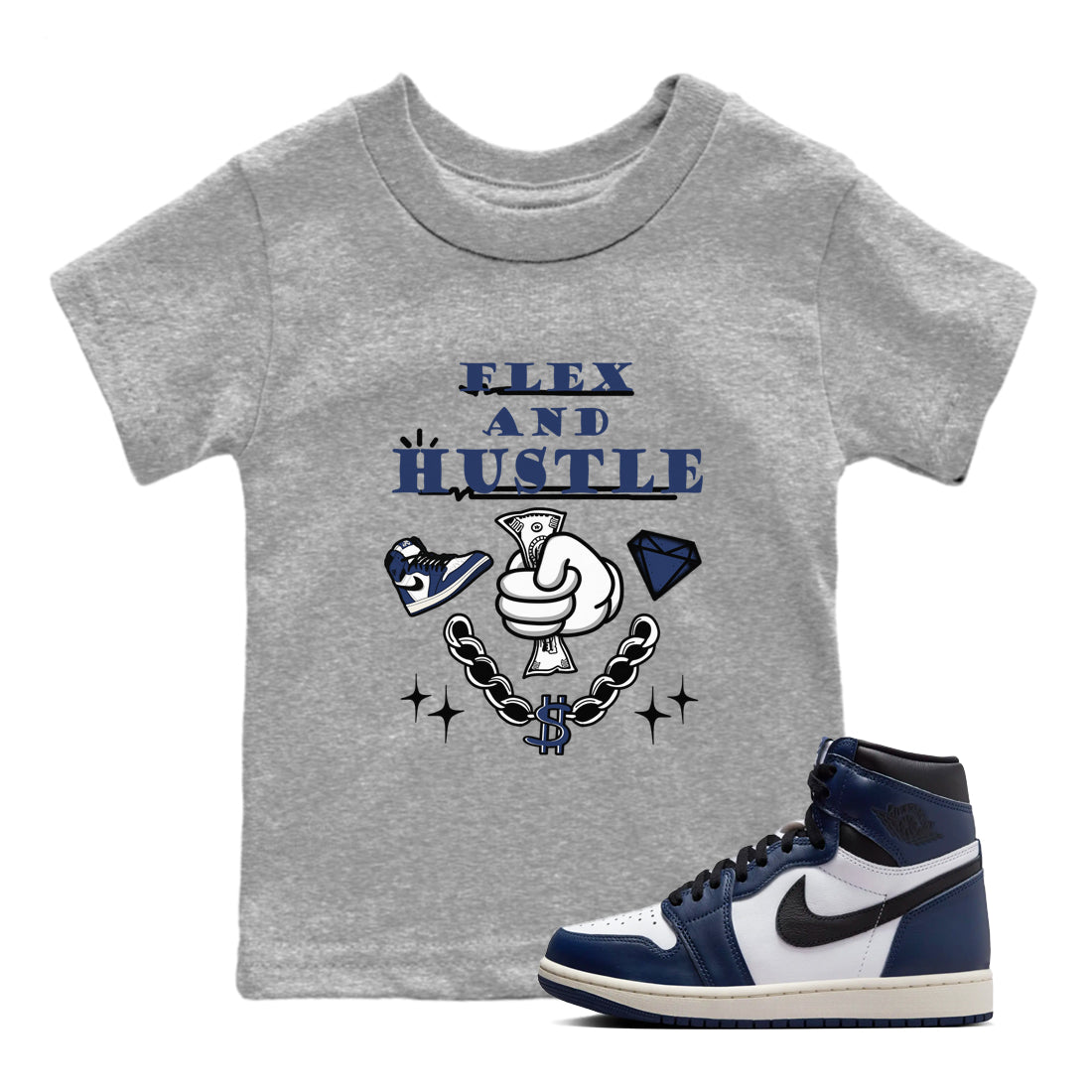 Flex And Hustle snkmatch Tees Kids - Air Jordan 1 Midnight Navy