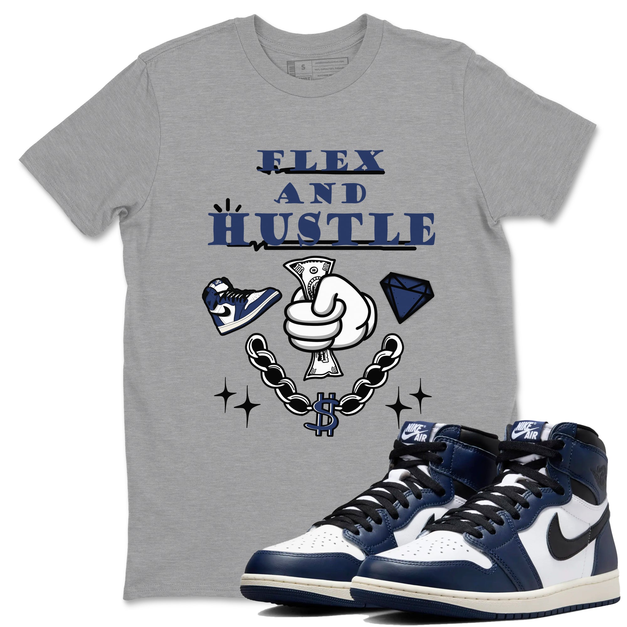 Flex And Hustle snkmatch Tees - Air Jordan 1 Midnight Navy