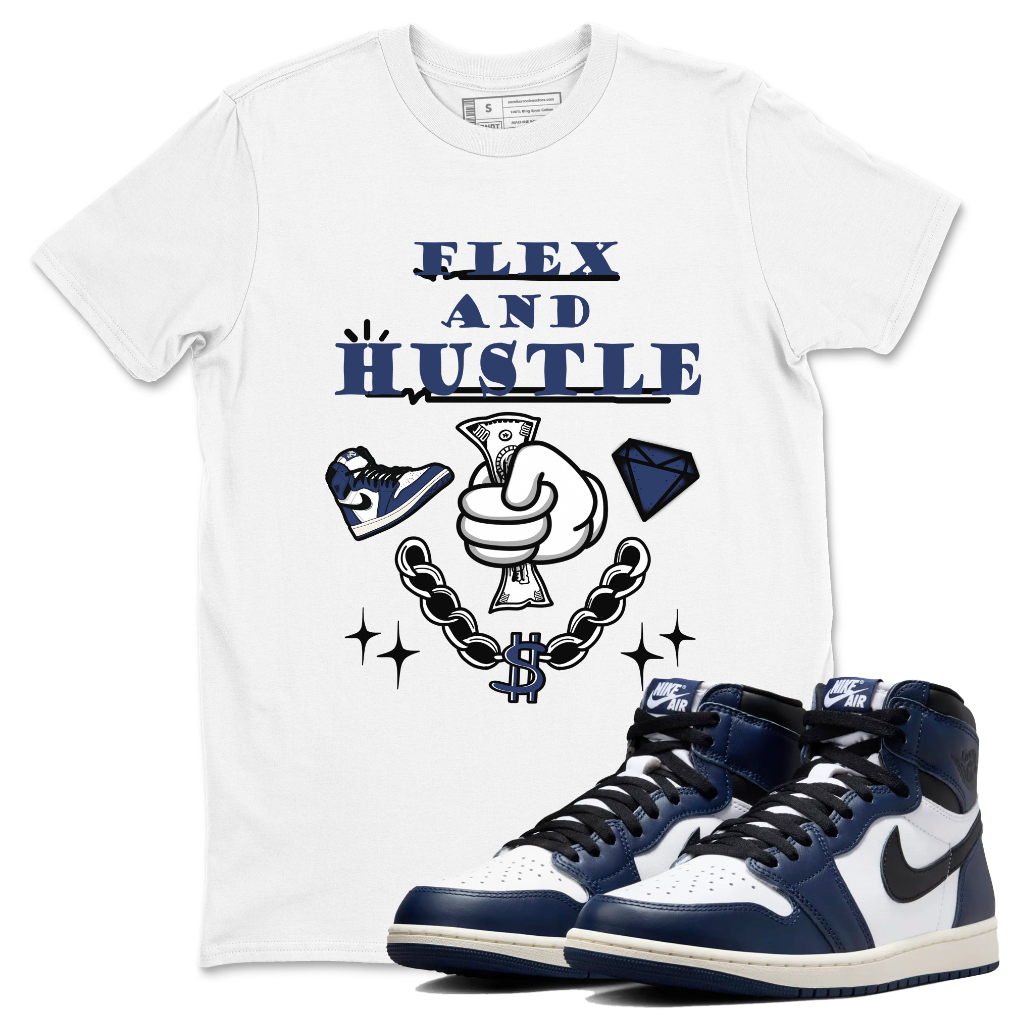 Flex And Hustle snkmatch Tees - Air Jordan 1 Midnight Navy