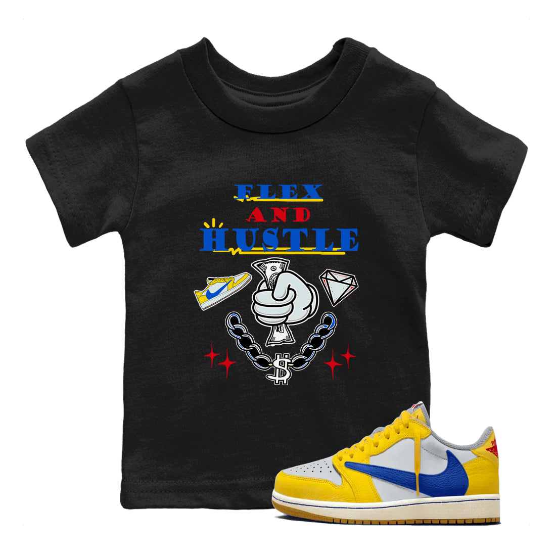 Flex And Hustle snkmatch Tees Kids - Air Jordan 1 Travis Scott Canary