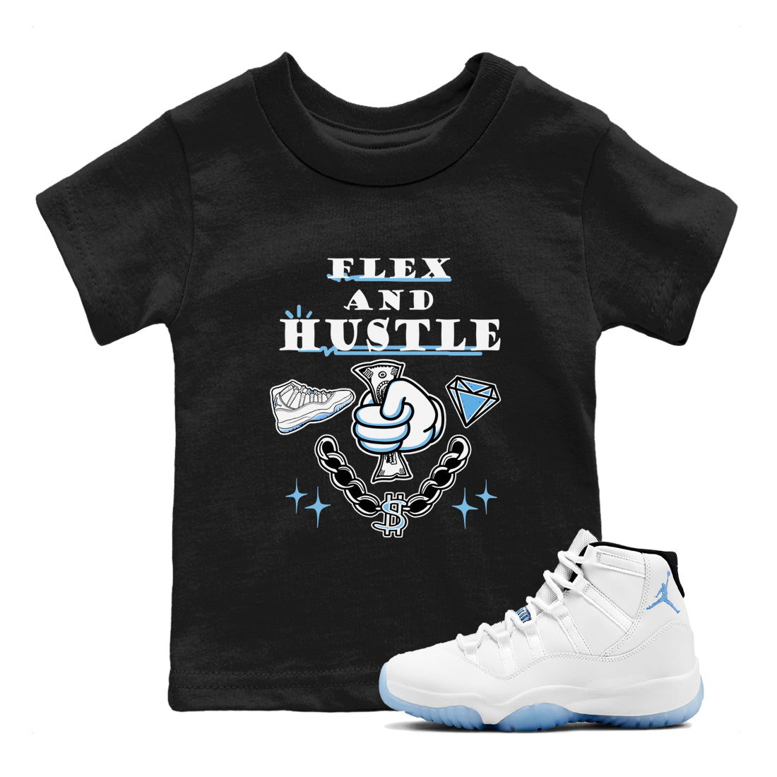 Flex And Hustle snkmatch Tees Kids - Air Jordan 11 Legend Blue