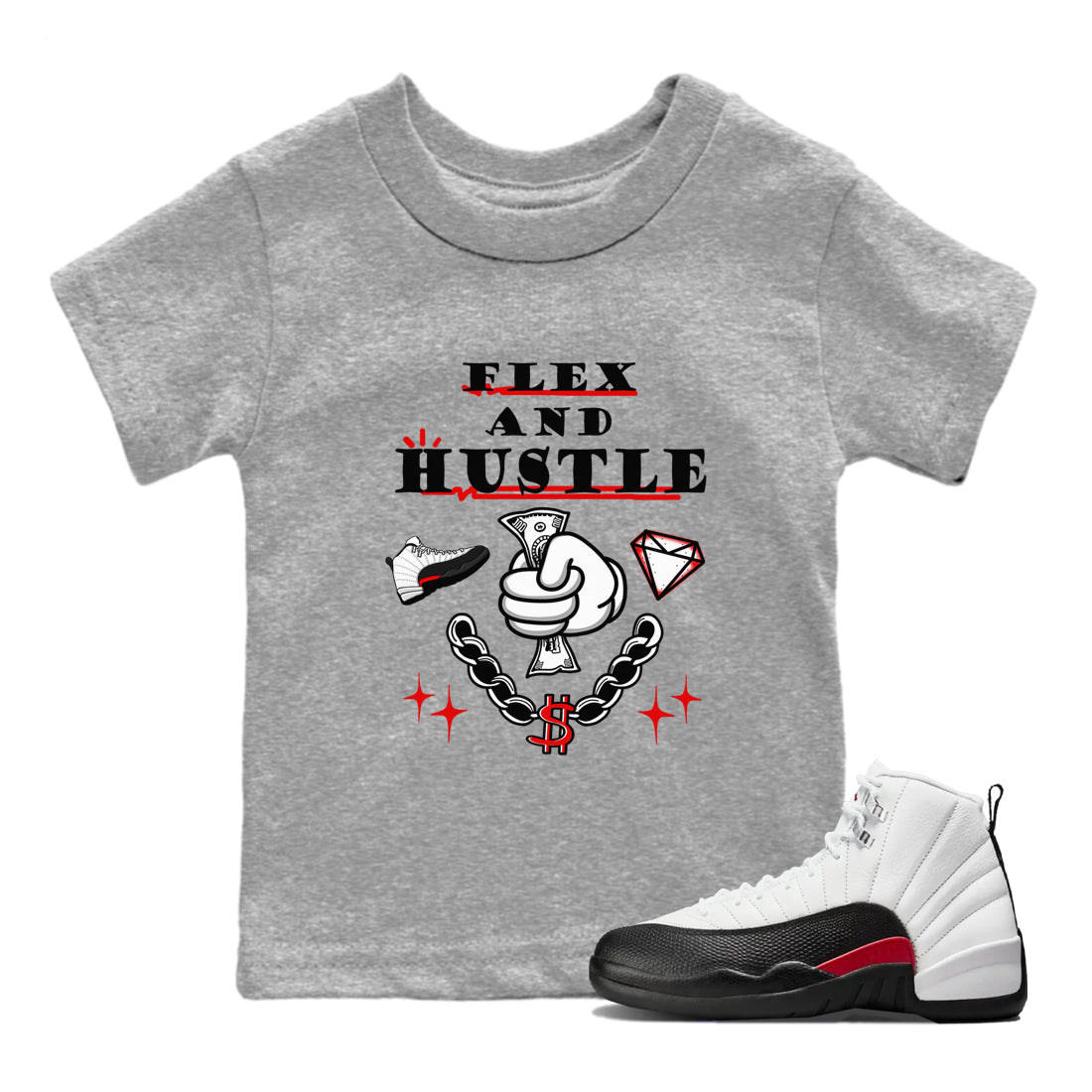 Flex And Hustle snkmatch Tees Kids - Air Jordan 12 Taxi Flip