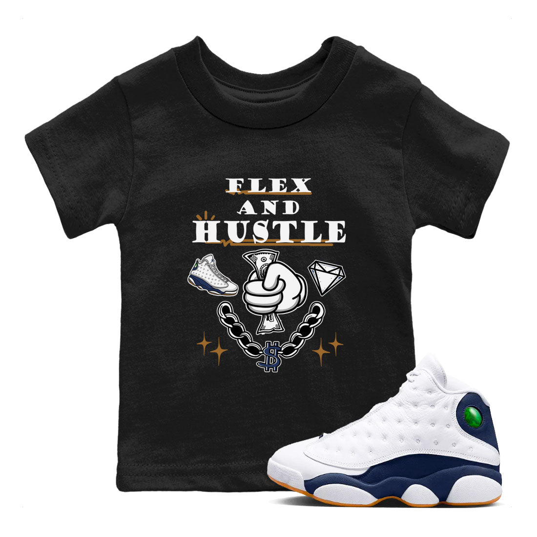 Flex And Hustle snkmatch Tees Kids - Air Jordan 13 Midnight Navy