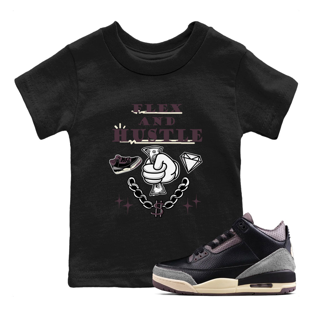 Flex And Hustle snkmatch Tees Kids - Air Jordan 3 A Ma Maniere x Black
