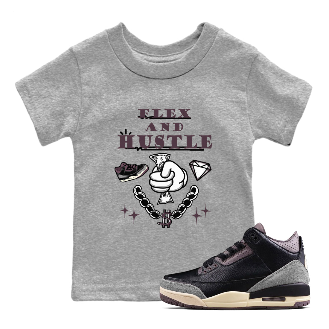 Flex And Hustle snkmatch Tees Kids - Air Jordan 3 A Ma Maniere x Black