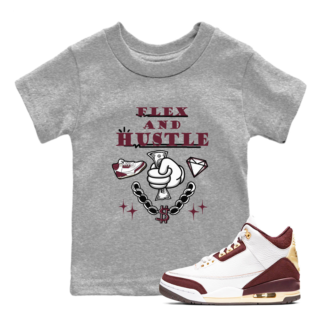 Flex And Hustle snkmatch Tees Kids - Air Jordan 3 A Ma Maniere x Burgundy Crush