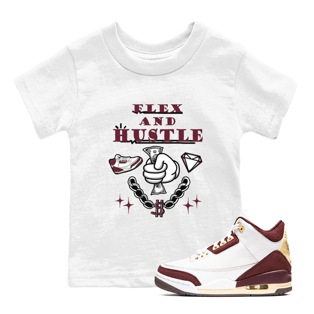 Flex And Hustle snkmatch Tees Kids - Air Jordan 3 A Ma Maniere x Burgundy Crush