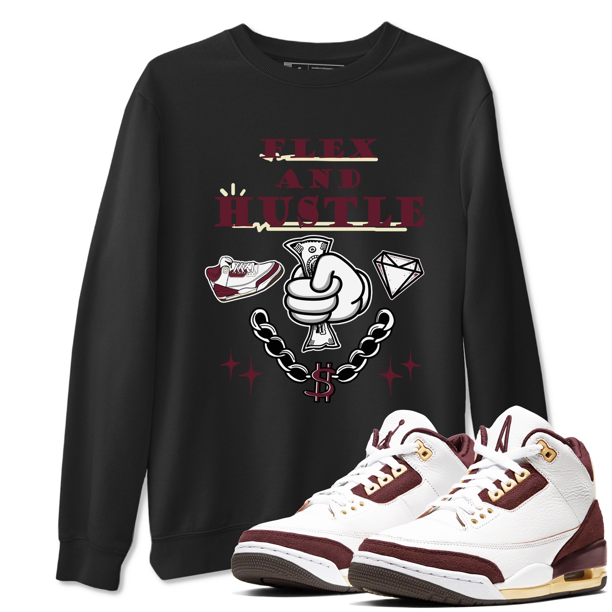 Flex And Hustle snkmatch Tees - Air Jordan 3 A Ma Maniere x Burgundy Crush