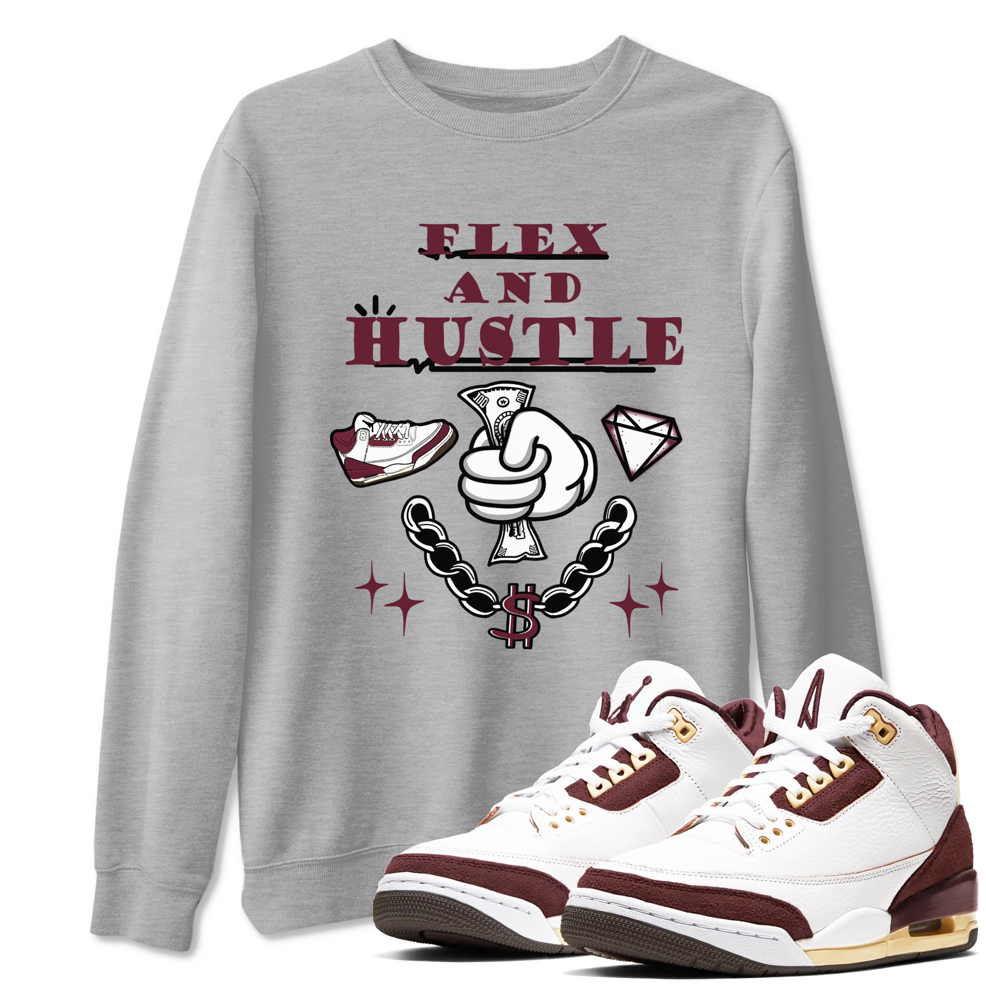 Flex And Hustle snkmatch Tees - Air Jordan 3 A Ma Maniere x Burgundy Crush