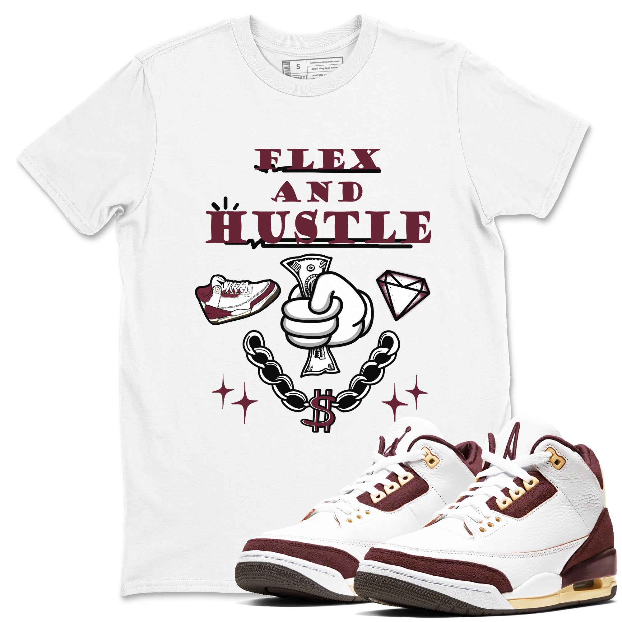 Flex And Hustle snkmatch Tees - Air Jordan 3 A Ma Maniere x Burgundy Crush