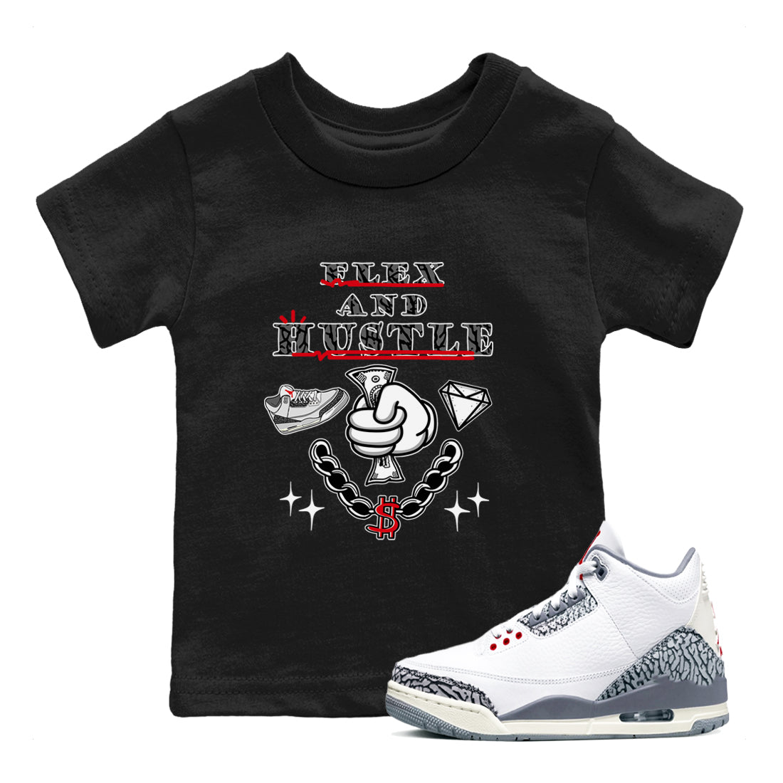 Flex And Hustle snkmatch Tees Kids - Air Jordan 3 Cement Grey