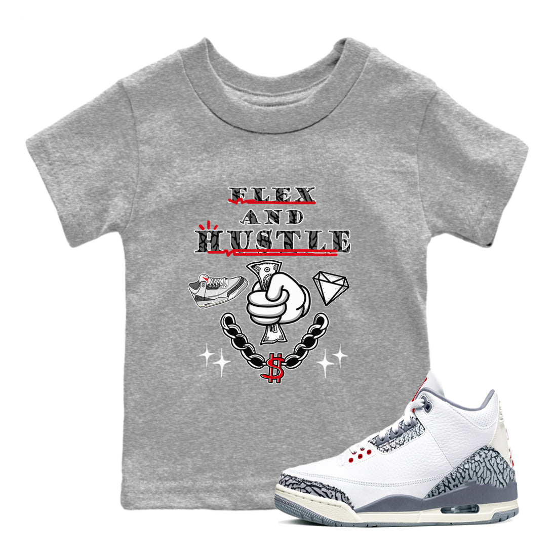 Flex And Hustle snkmatch Tees Kids - Air Jordan 3 Cement Grey