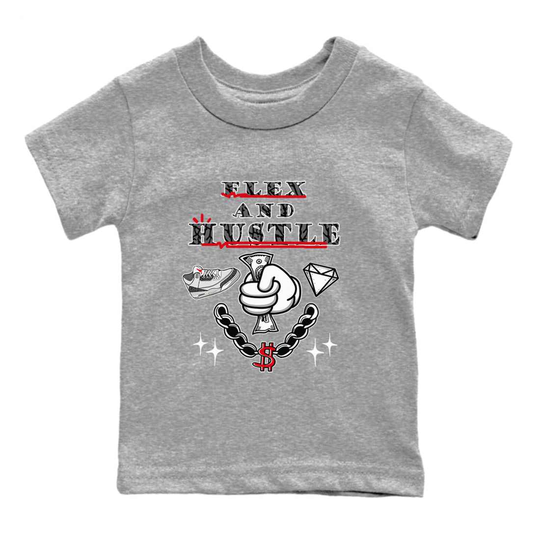 Flex And Hustle snkmatch Tees Kids - Air Jordan 3 Cement Grey