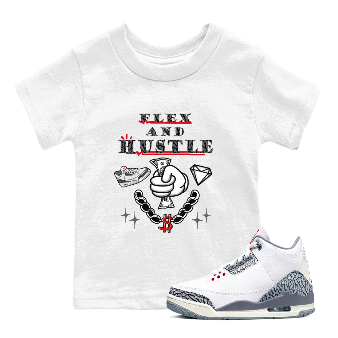 Flex And Hustle snkmatch Tees Kids - Air Jordan 3 Cement Grey