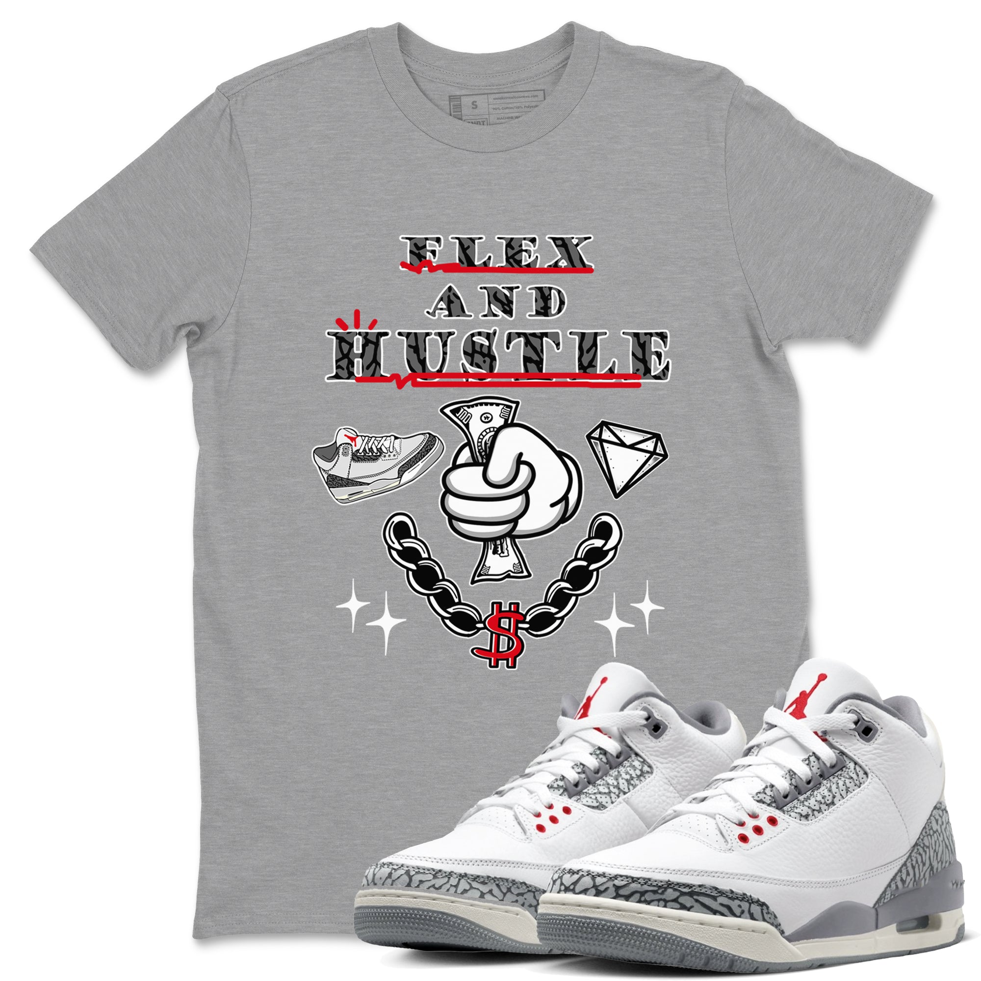 Flex And Hustle snkmatch Tees - Air Jordan 3 Cement Grey