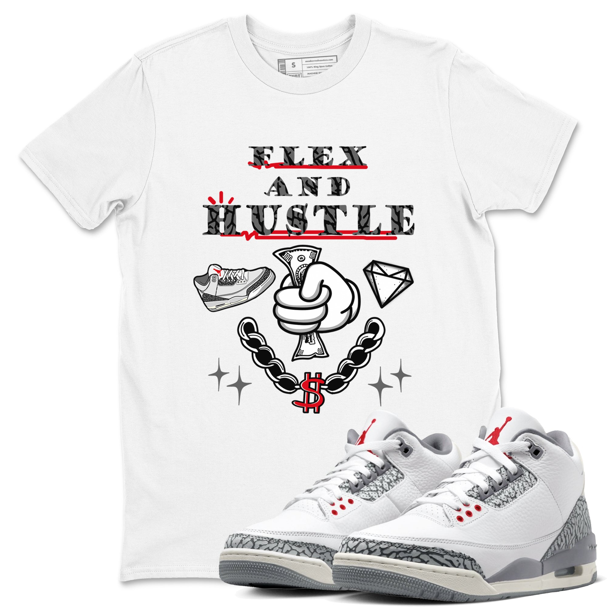 Flex And Hustle snkmatch Tees - Air Jordan 3 Cement Grey