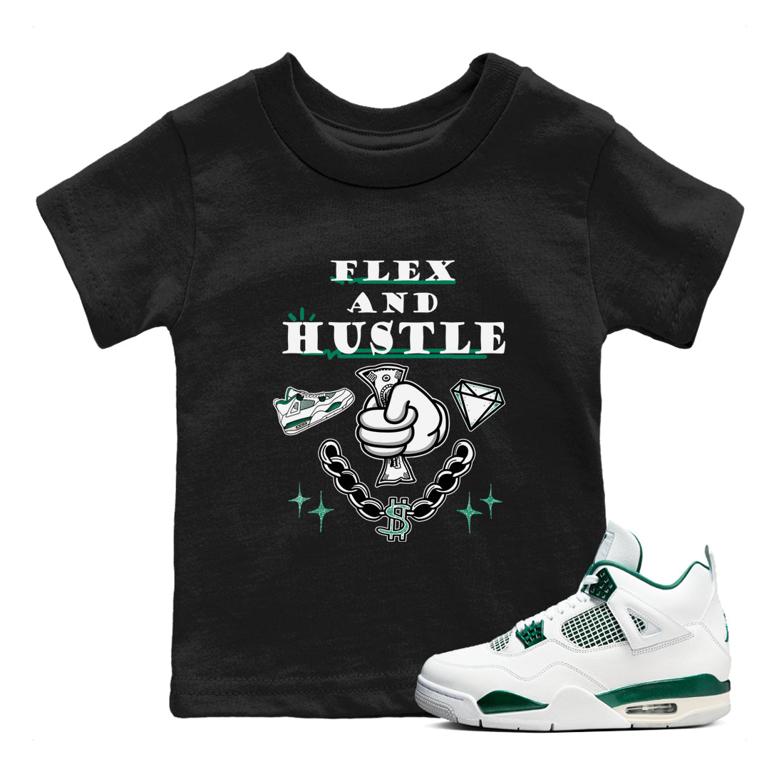 Flex And Hustle snkmatch Tees Kids - Air Jordan 4 Oxidized Green