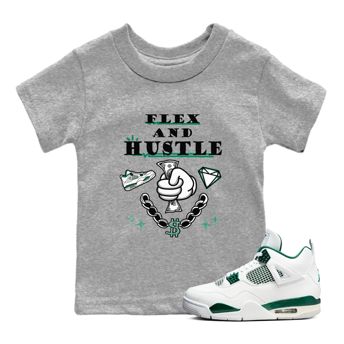 Flex And Hustle snkmatch Tees Kids - Air Jordan 4 Oxidized Green