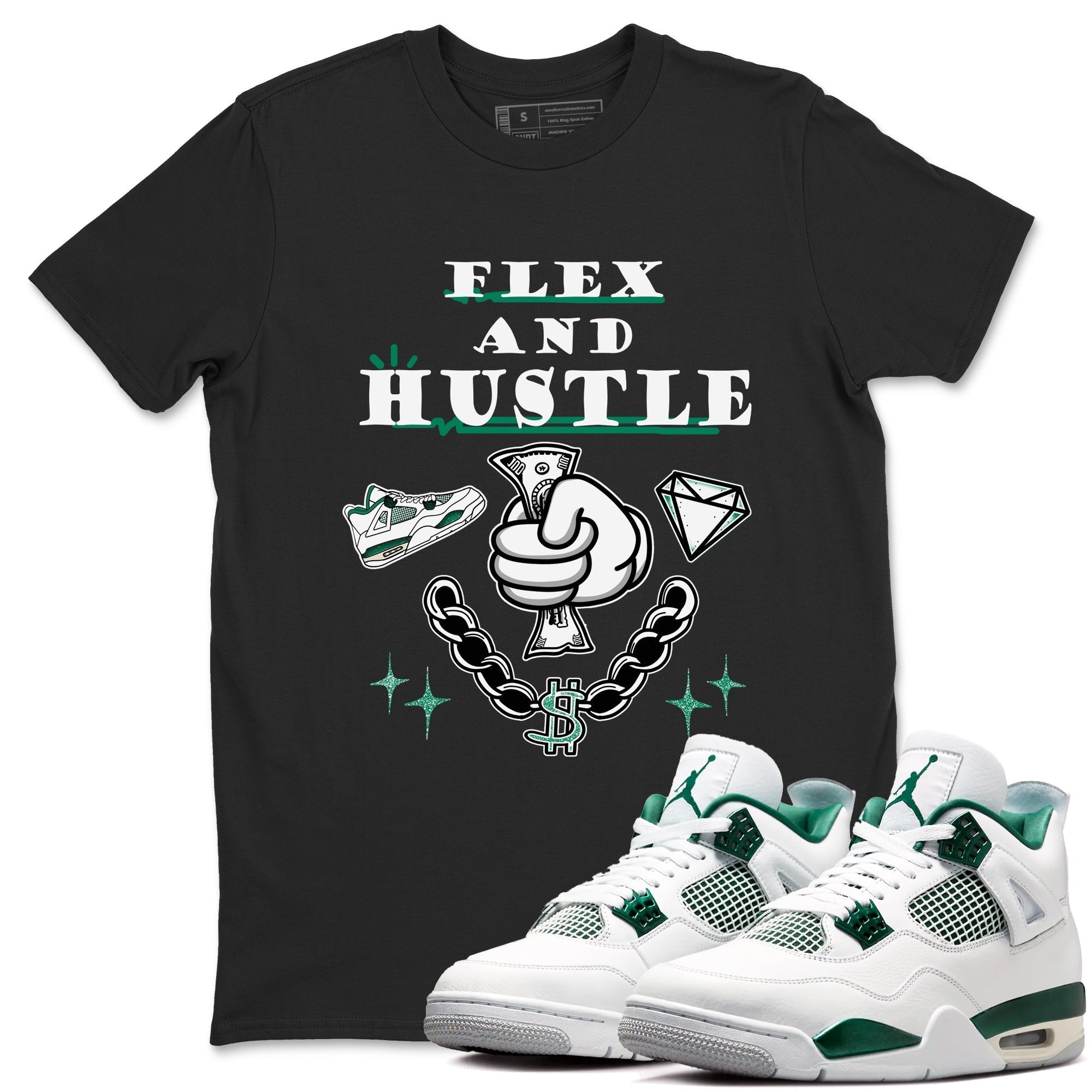 Flex And Hustle snkmatch Tees - Air Jordan 4 Oxidized Green