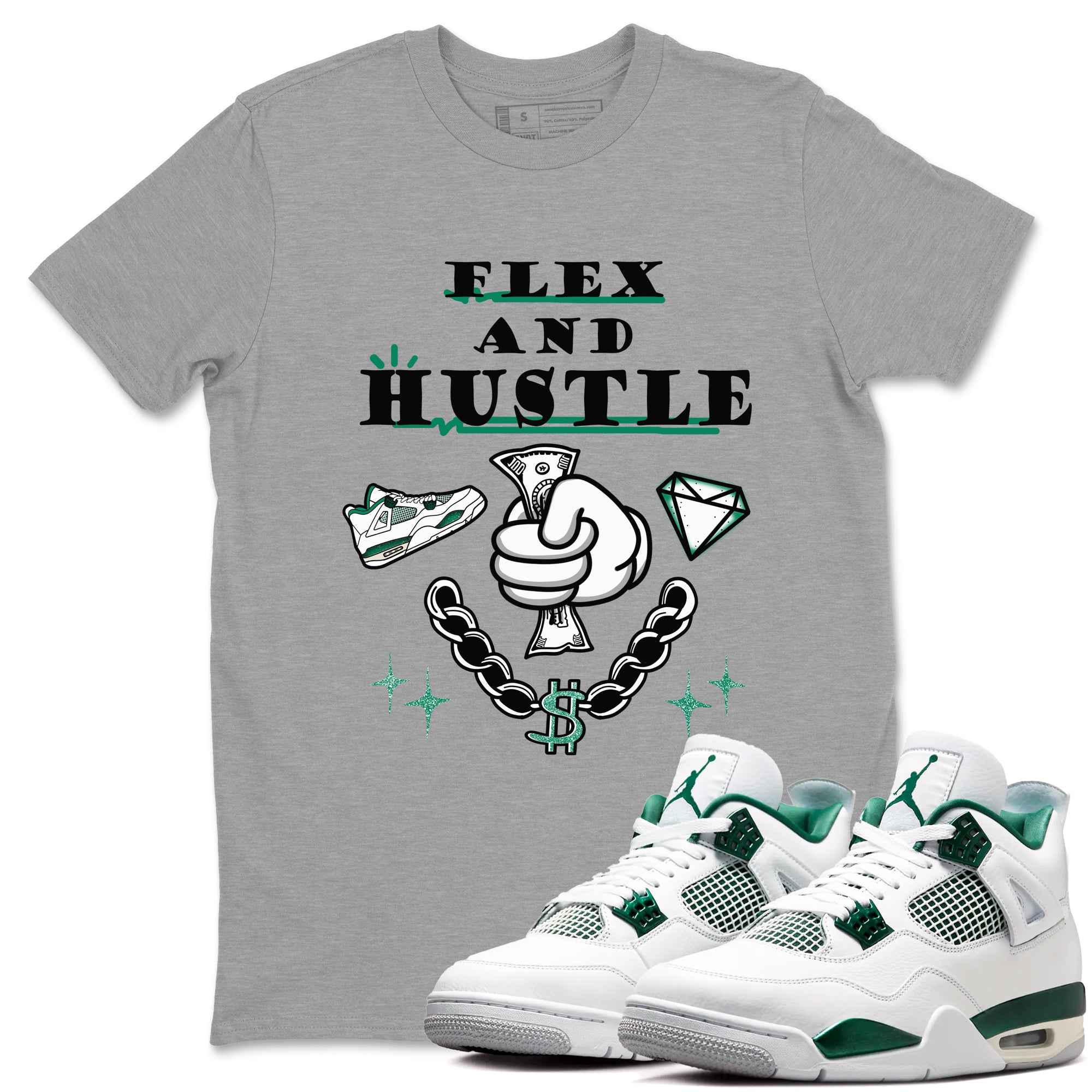 Flex And Hustle snkmatch Tees - Air Jordan 4 Oxidized Green