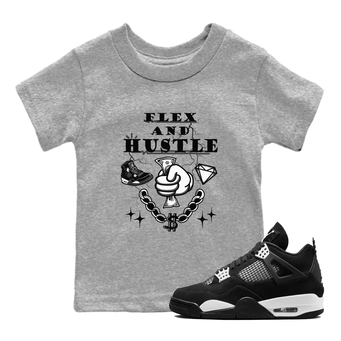 Flex And Hustle snkmatch Tees Kids - Air Jordan 4 White Thunder