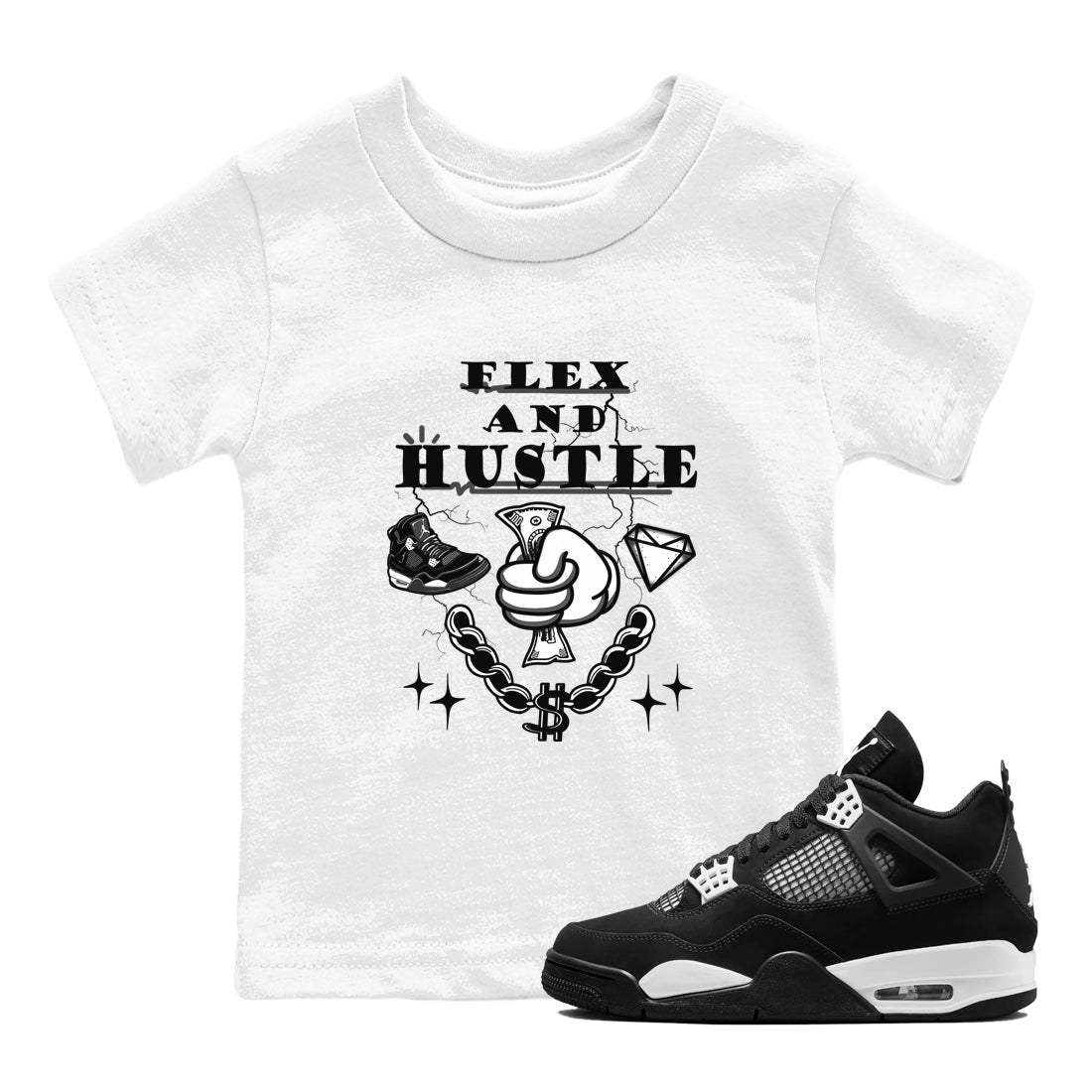 Flex And Hustle snkmatch Tees Kids - Air Jordan 4 White Thunder