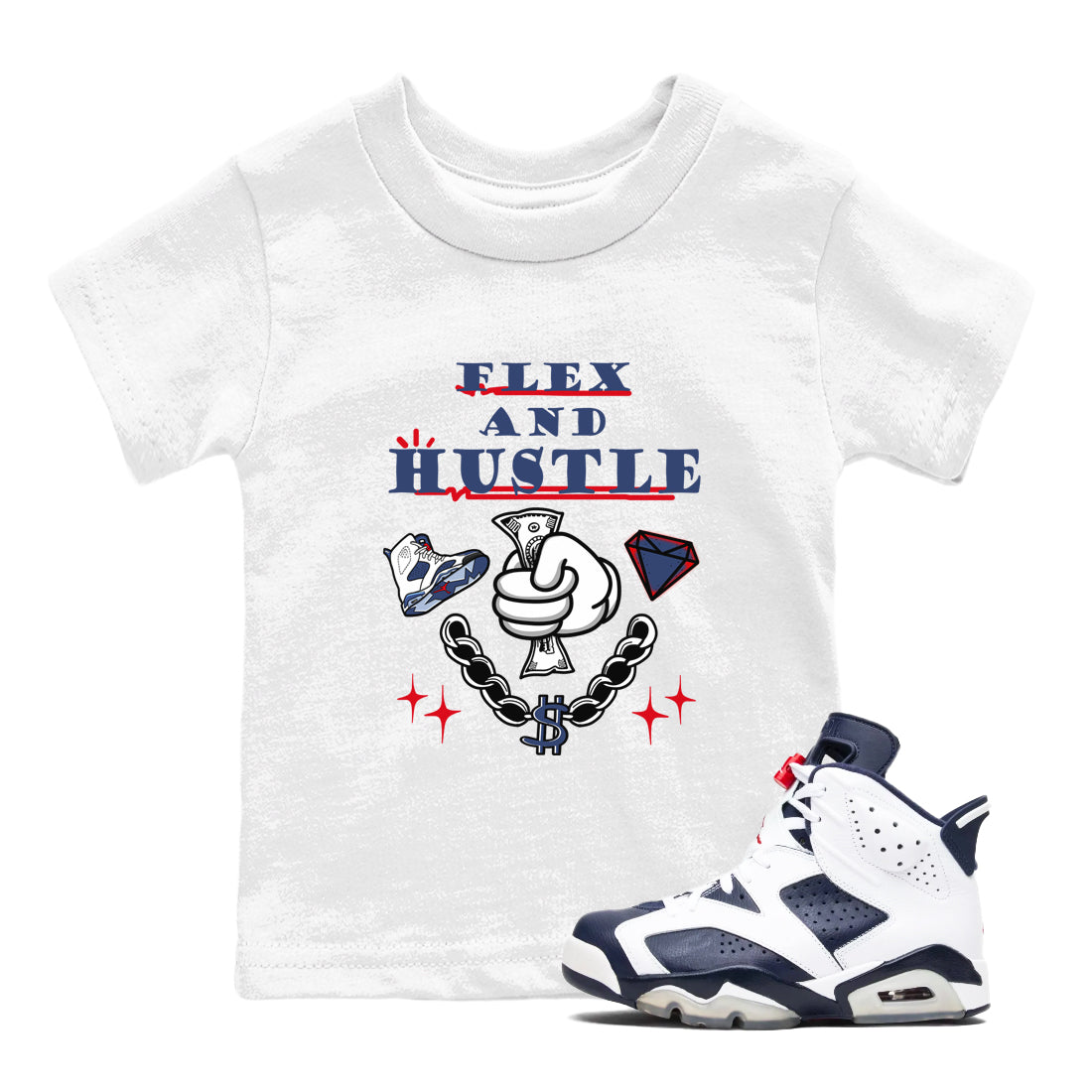 Flex And Hustle snkmatch Tees Kids - Air Jordan 6 White And Midnight Navy