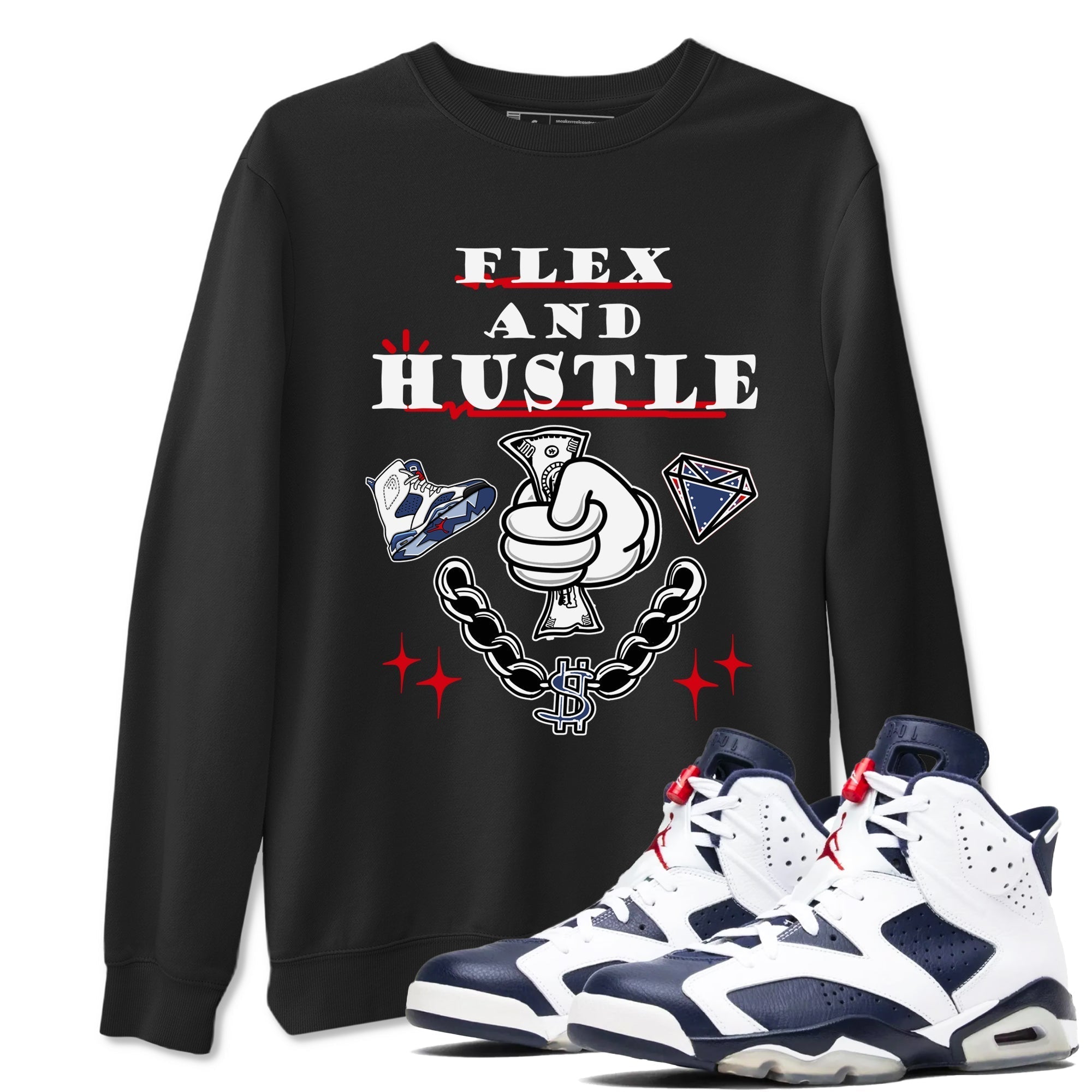 Flex And Hustle snkmatch Tees - Air Jordan 6 White And Midnight Navy