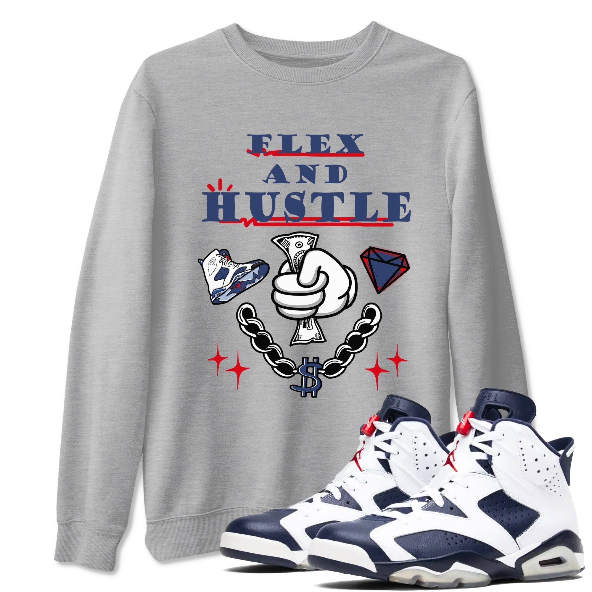 Flex And Hustle snkmatch Tees - Air Jordan 6 White And Midnight Navy