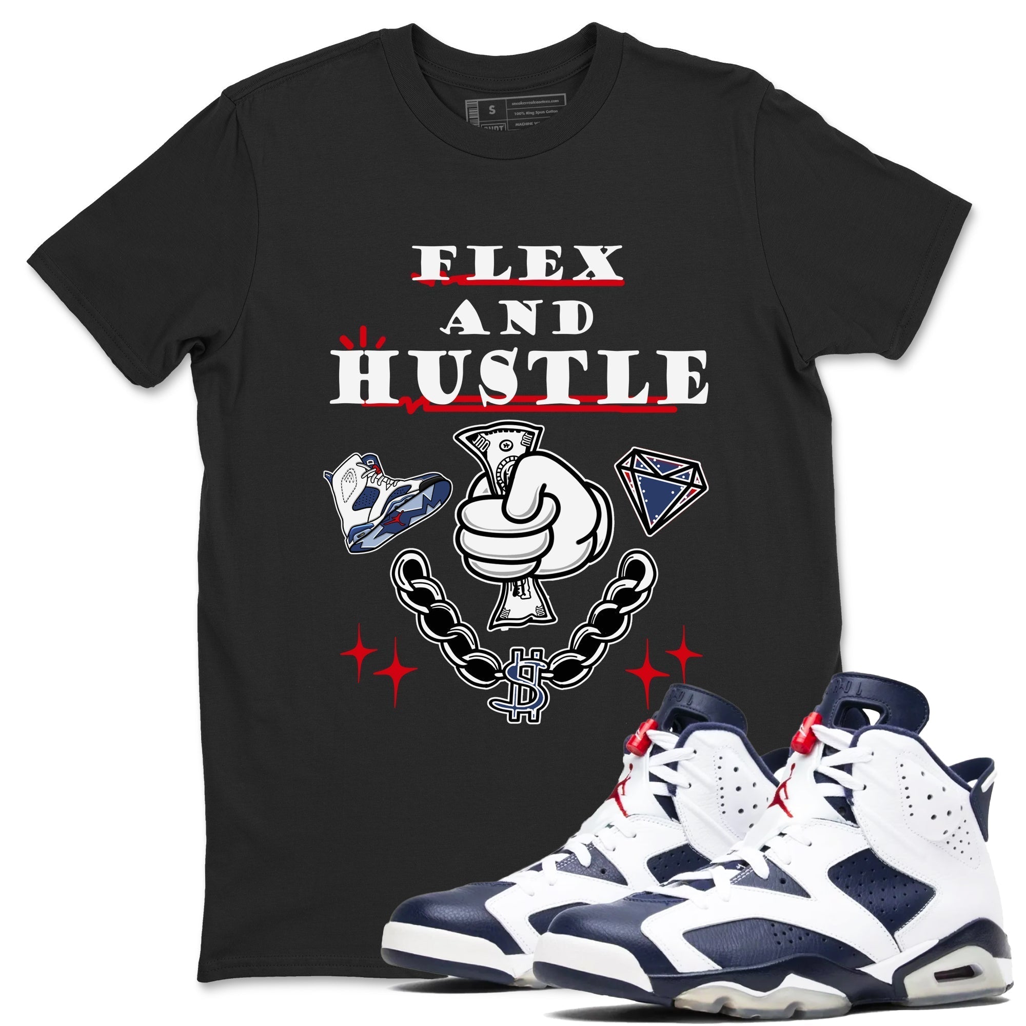 Flex And Hustle snkmatch Tees - Air Jordan 6 White And Midnight Navy