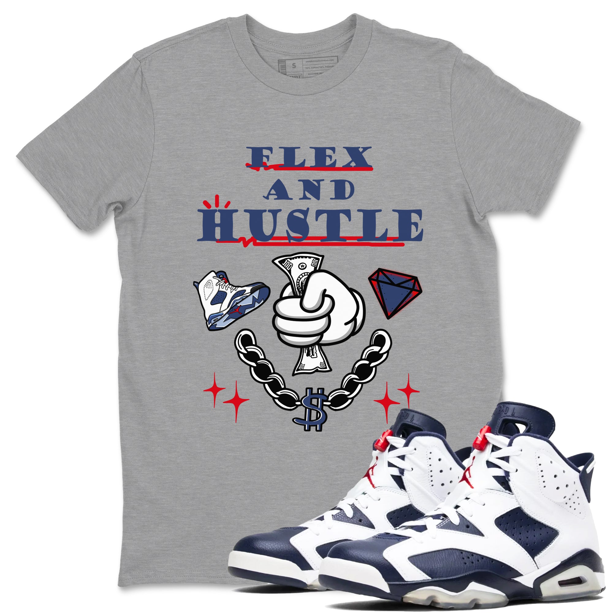 Flex And Hustle snkmatch Tees - Air Jordan 6 White And Midnight Navy