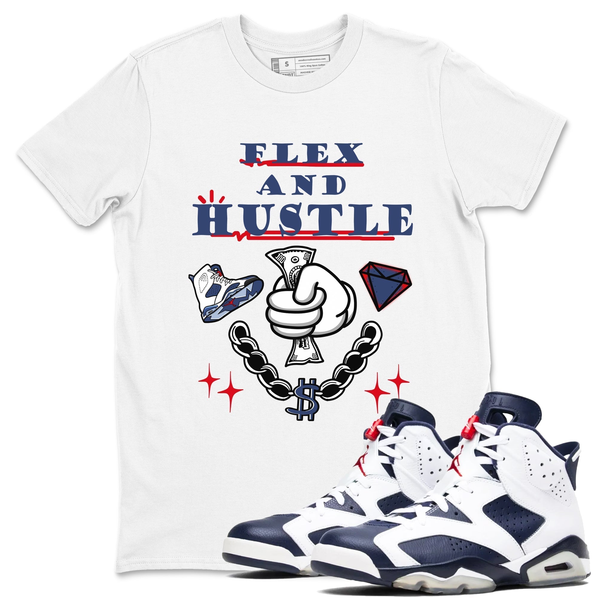 Flex And Hustle snkmatch Tees - Air Jordan 6 White And Midnight Navy