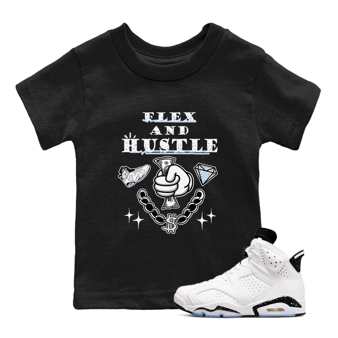 Flex And Hustle snkmatch Tees Kids - Air Jordan 6 White Black