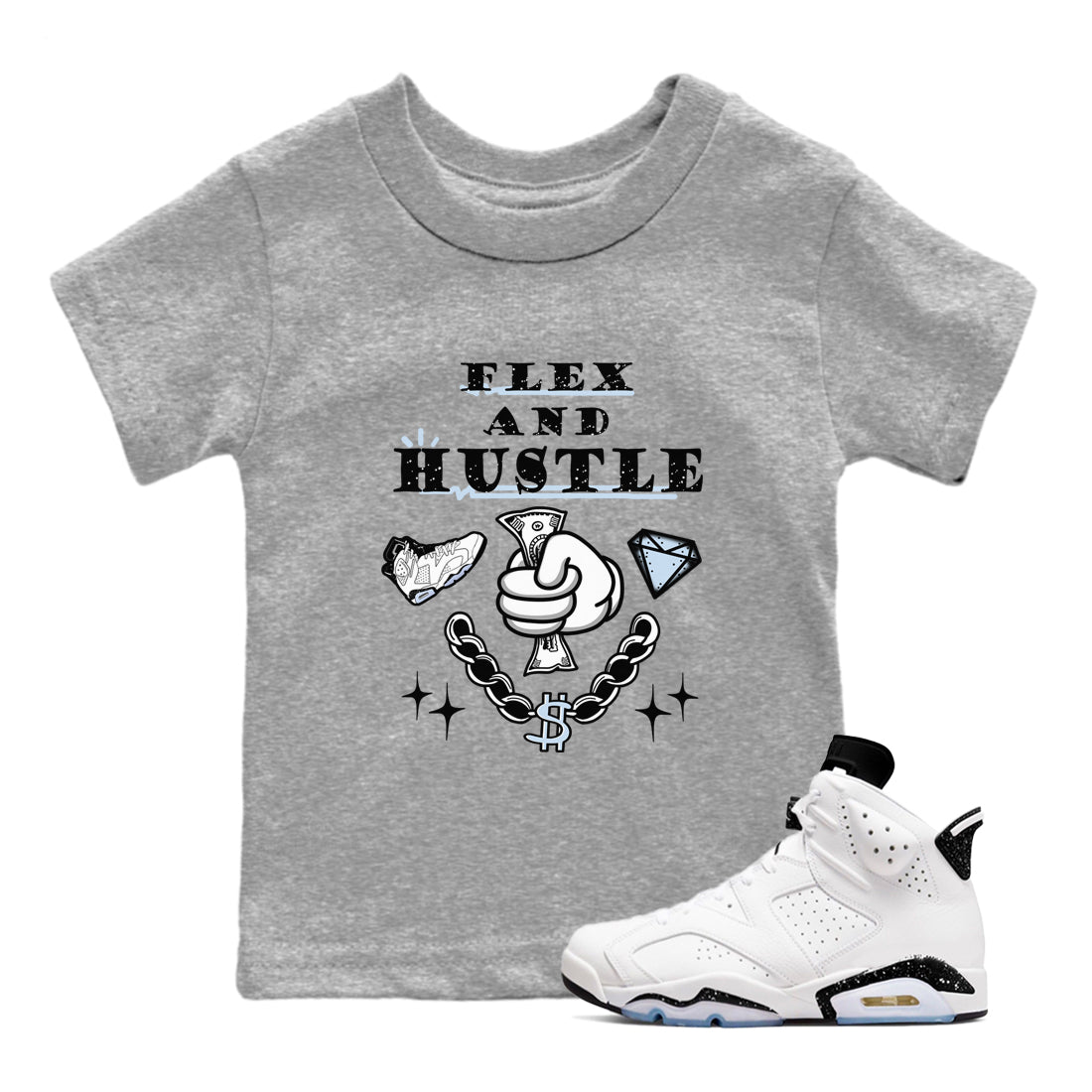 Flex And Hustle snkmatch Tees Kids - Air Jordan 6 White Black
