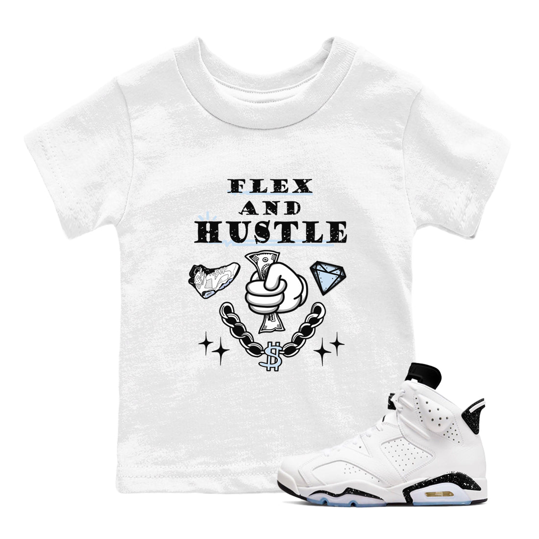 Flex And Hustle snkmatch Tees Kids - Air Jordan 6 White Black