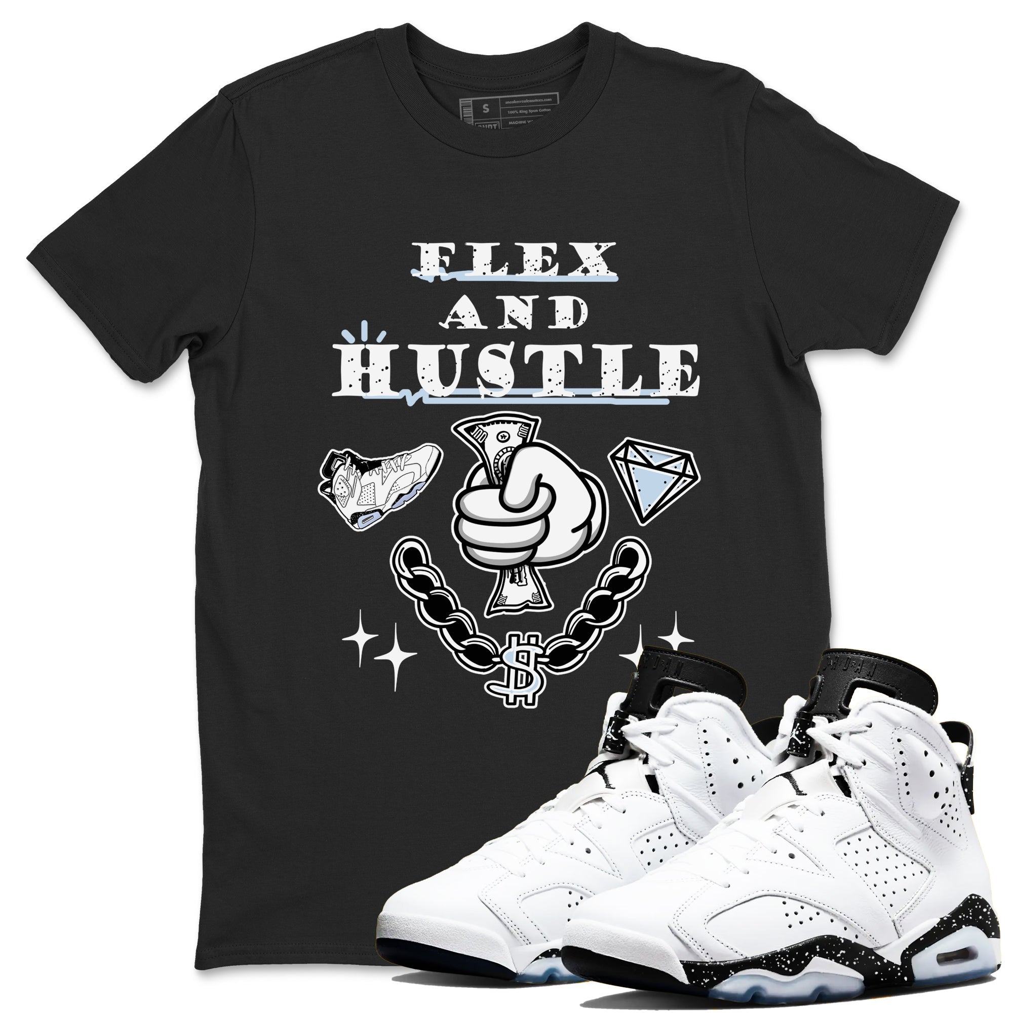 Flex And Hustle snkmatch Tees - Air Jordan 6 White Black