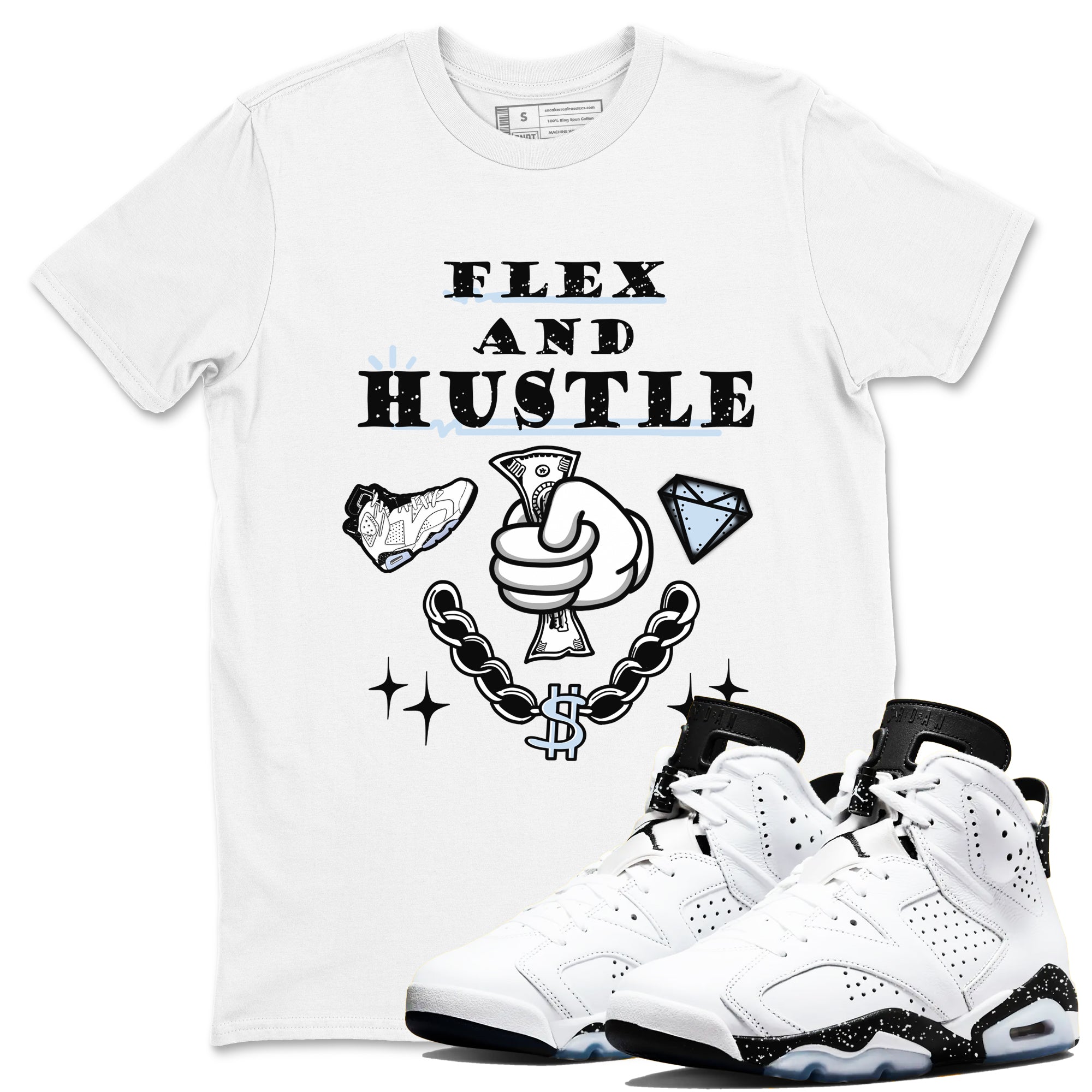 Flex And Hustle snkmatch Tees - Air Jordan 6 White Black