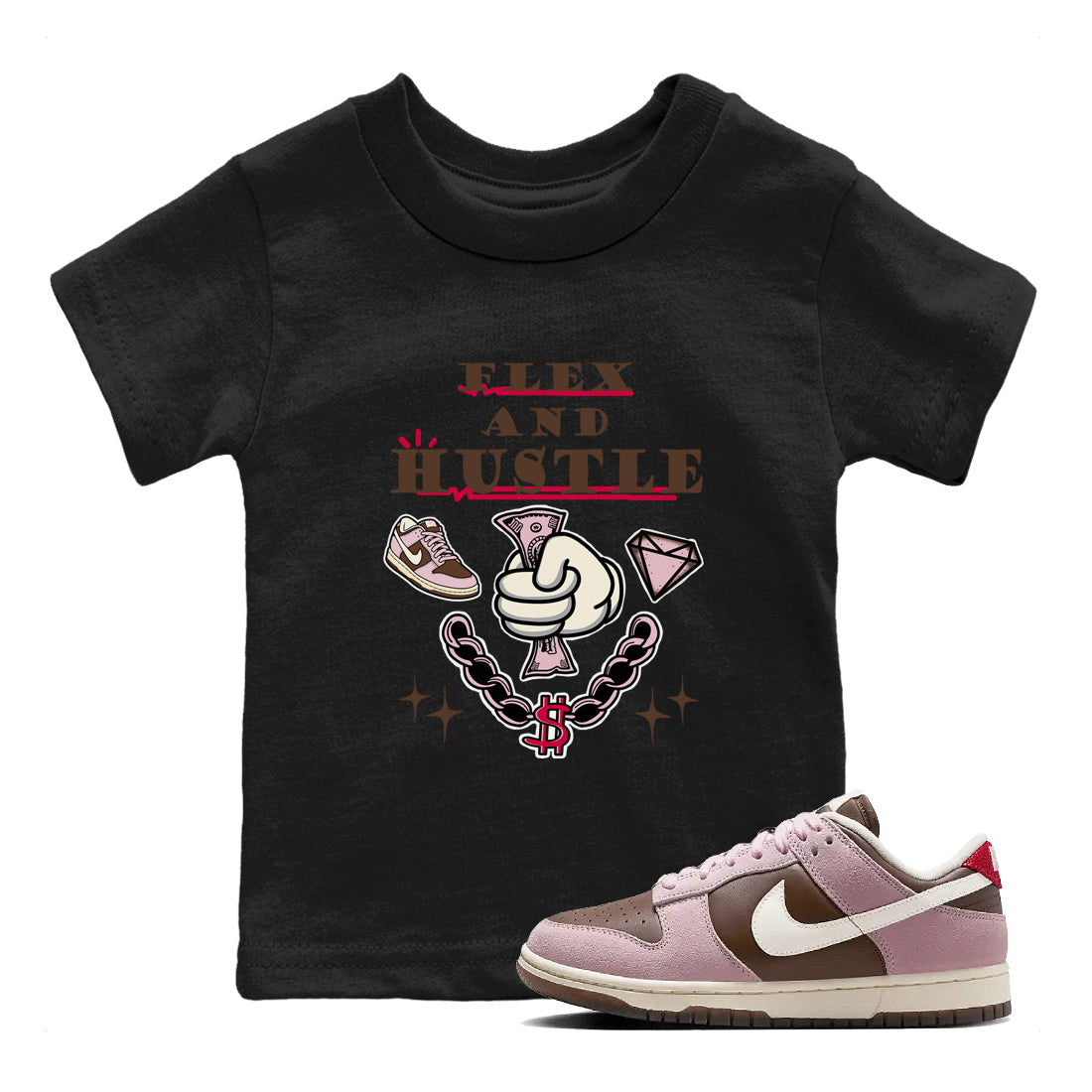 Flex And Hustle snkmatch Tees Kids - Dunk Cacao Wow And Pink Foam