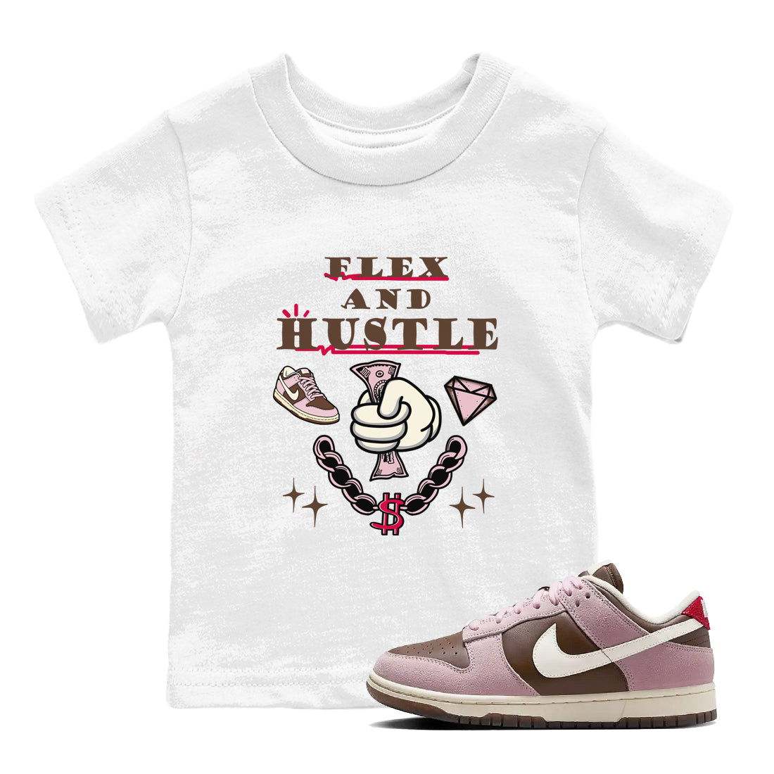 Flex And Hustle snkmatch Tees Kids - Dunk Cacao Wow And Pink Foam