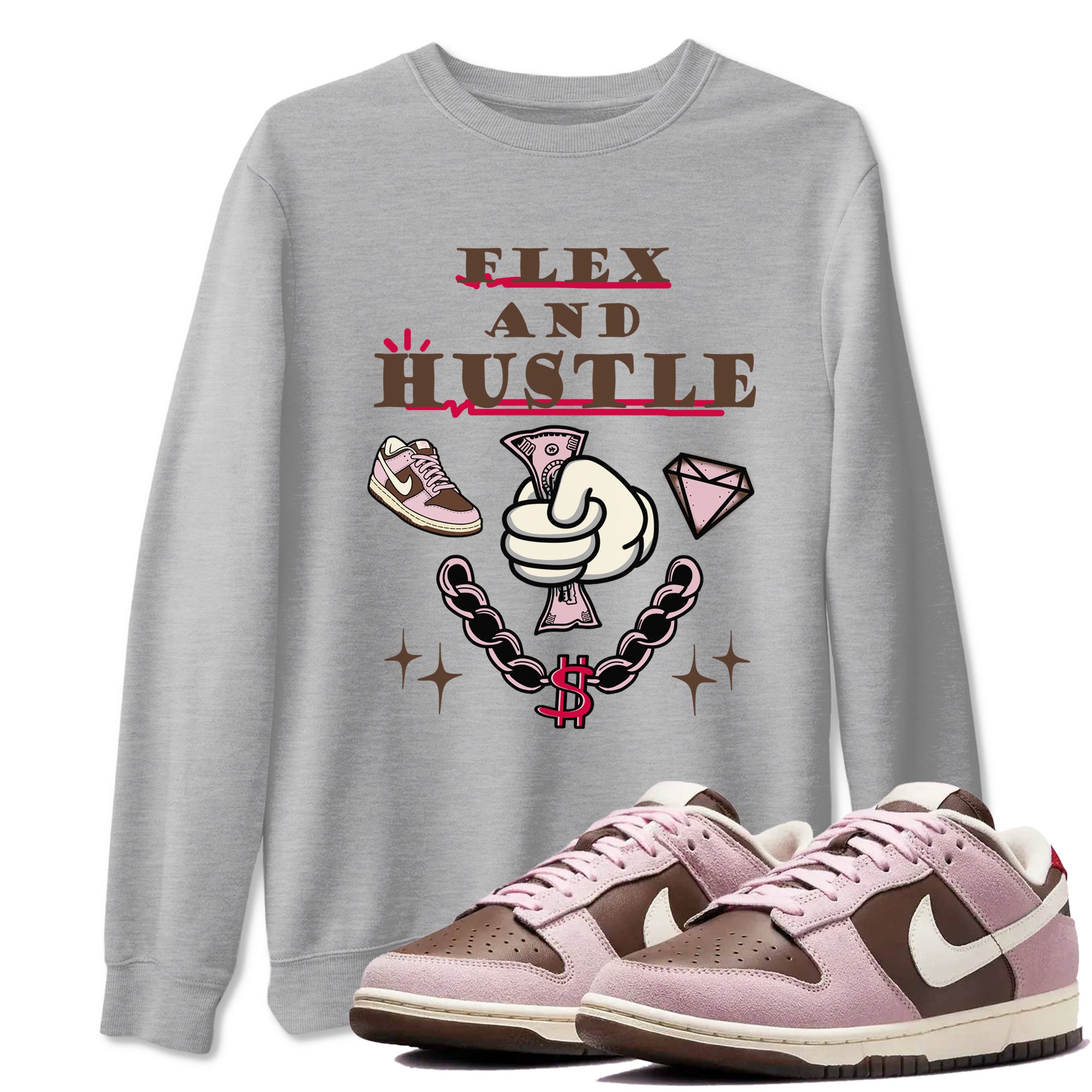 Flex And Hustle snkmatch Tees - Dunk Cacao Wow And Pink Foam