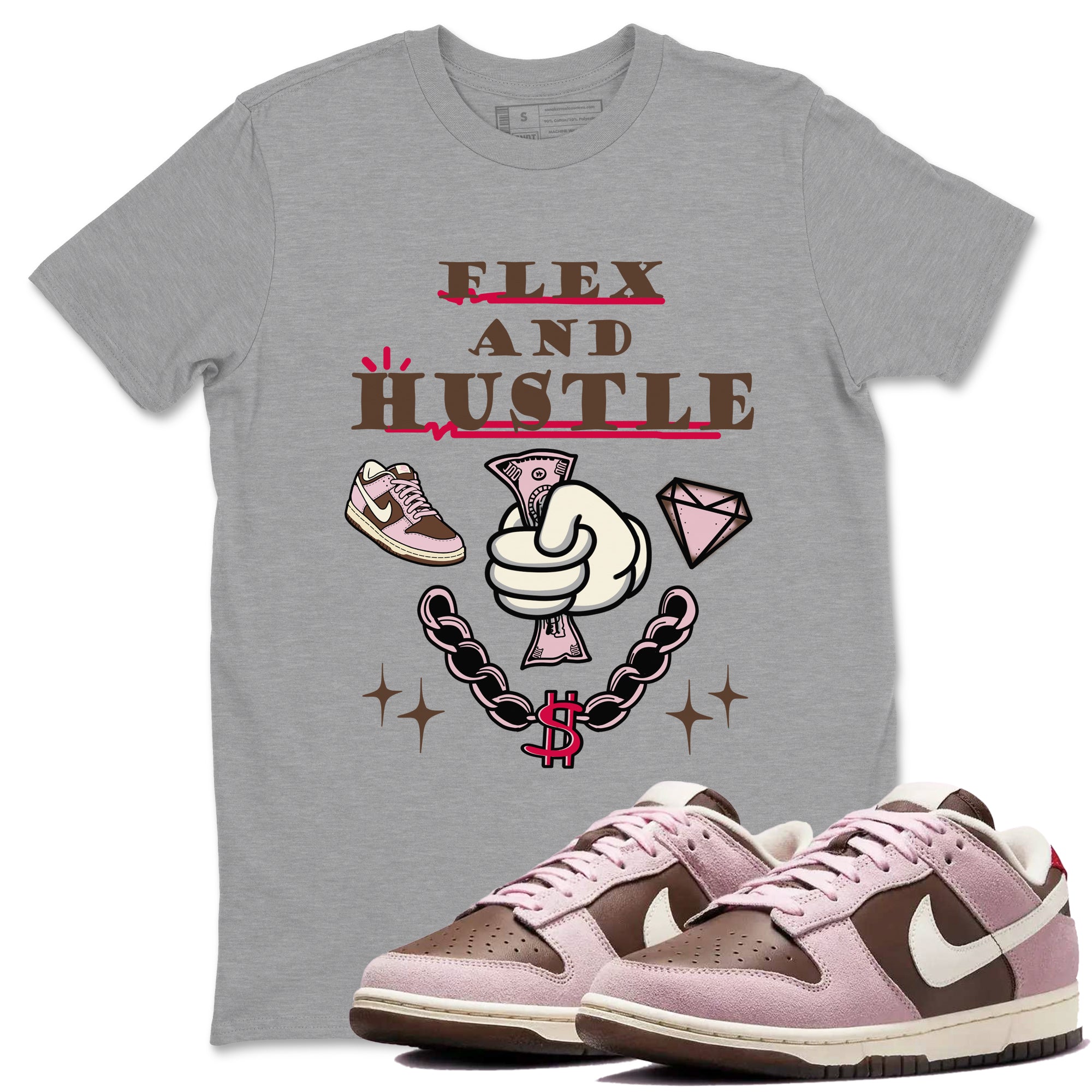 Flex And Hustle snkmatch Tees - Dunk Cacao Wow And Pink Foam