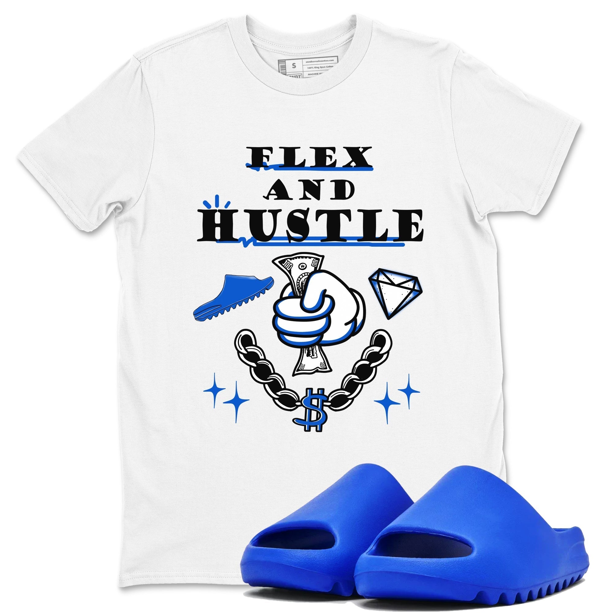 Flex And Hustle snkmatch Tees - Yeezy Slide Azure