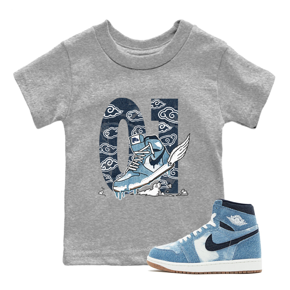 Fly To The Clouds snkmatch Tees Kids - Air Jordan 1 Denim 2024