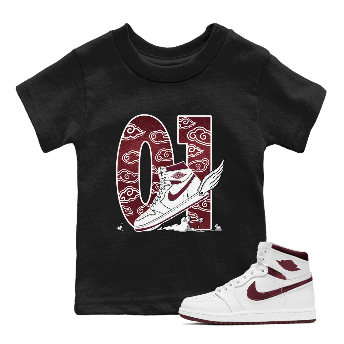 Fly To The Clouds snkmatch Tees Kids - Air Jordan 1 Metallic Burgundy
