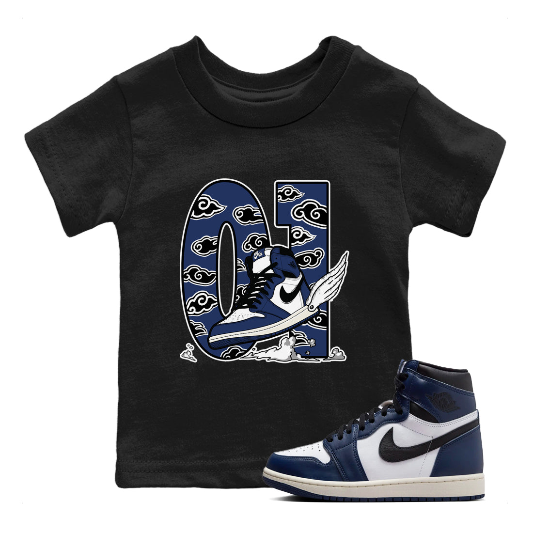Fly To The Clouds snkmatch Tees Kids - Air Jordan 1 Midnight Navy