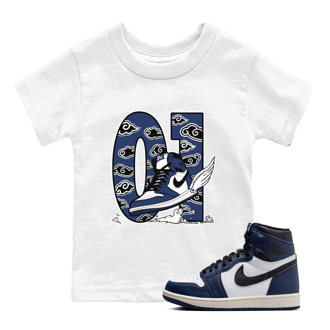 Fly To The Clouds snkmatch Tees Kids - Air Jordan 1 Midnight Navy