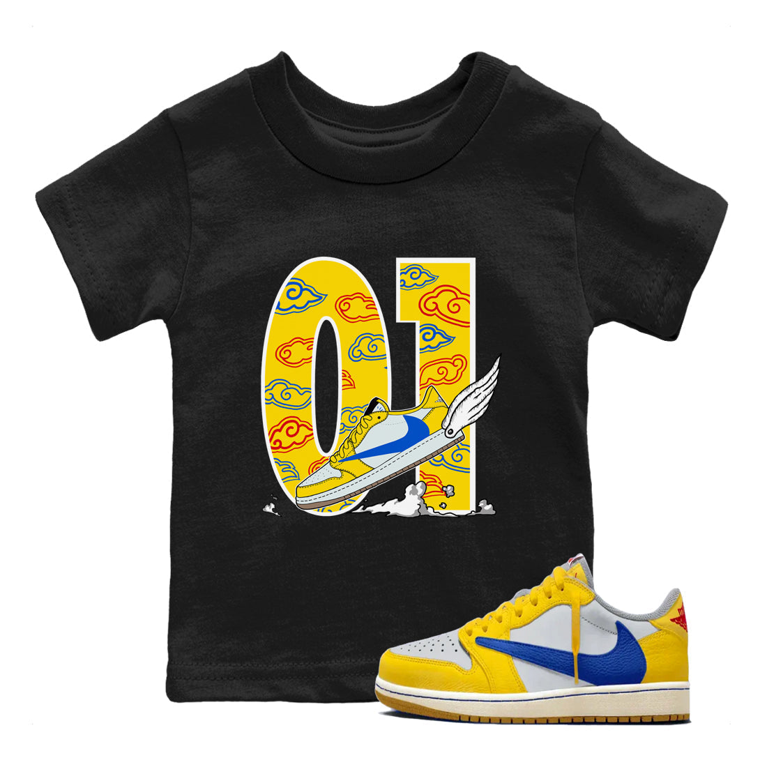 Fly To The Clouds snkmatch Tees Kids - Air Jordan 1 Travis Scott Canary