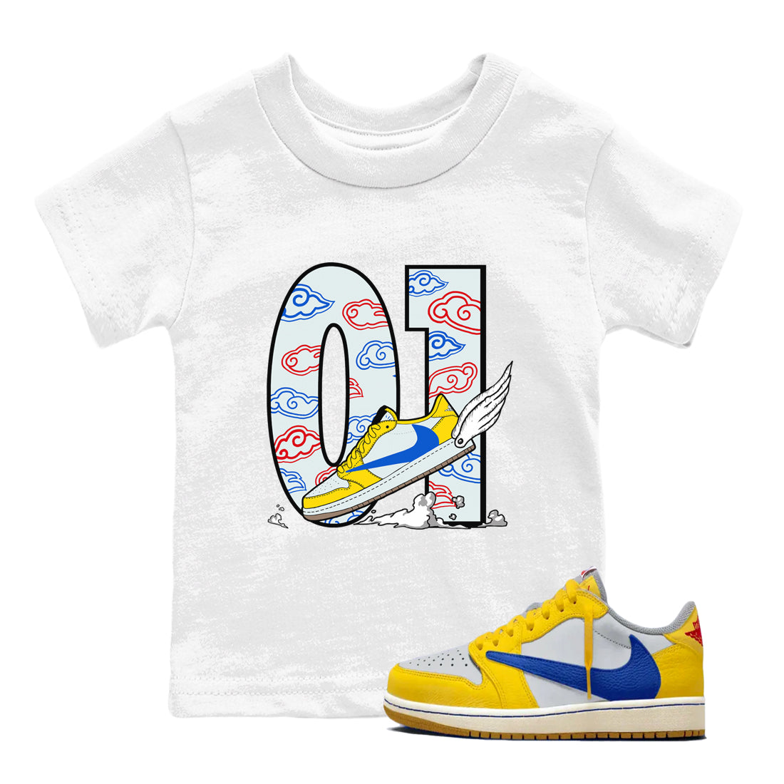 Fly To The Clouds snkmatch Tees Kids - Air Jordan 1 Travis Scott Canary
