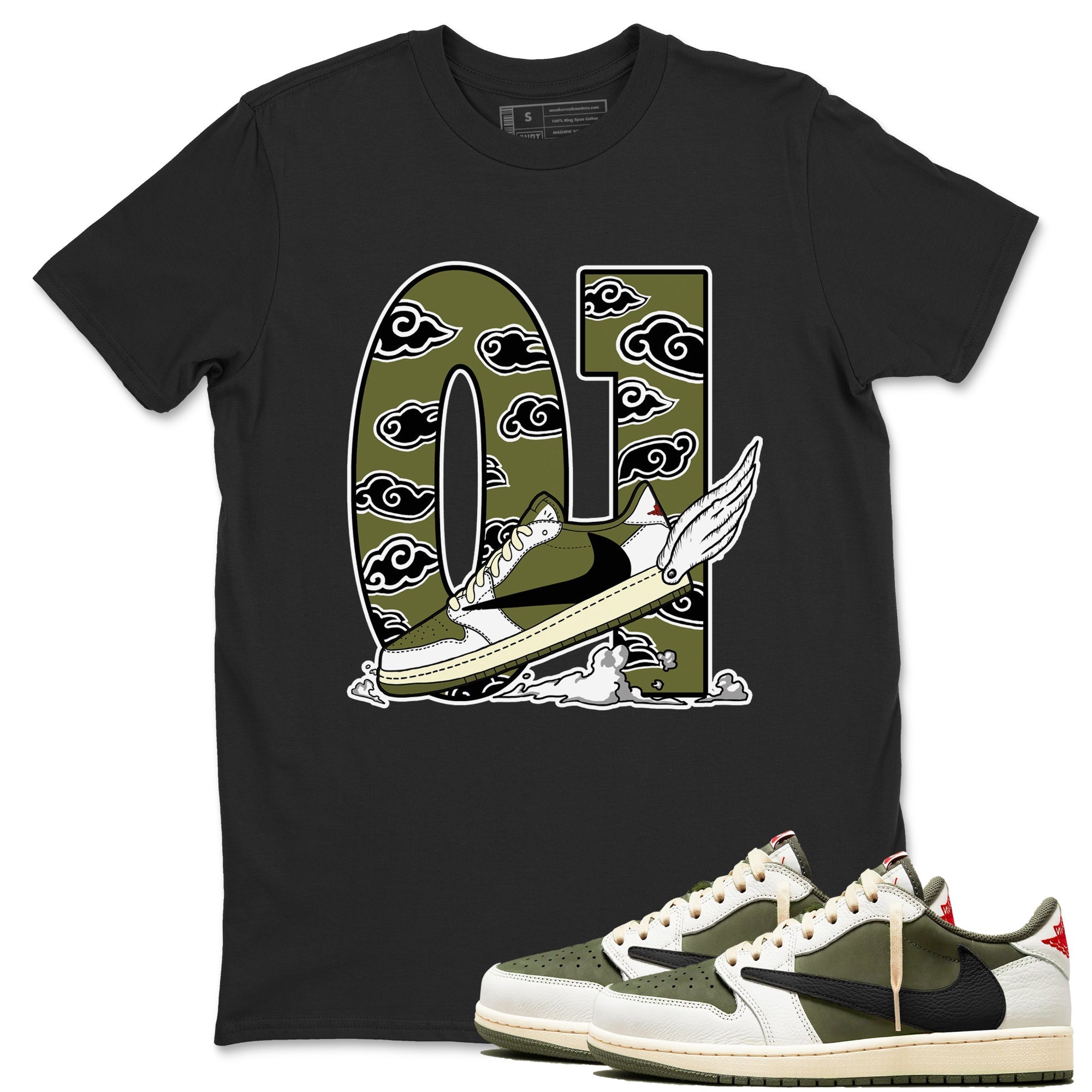 Fly To The Clouds snkmatch Tees - Air Jordan 1 Travis Scott Medium Olive